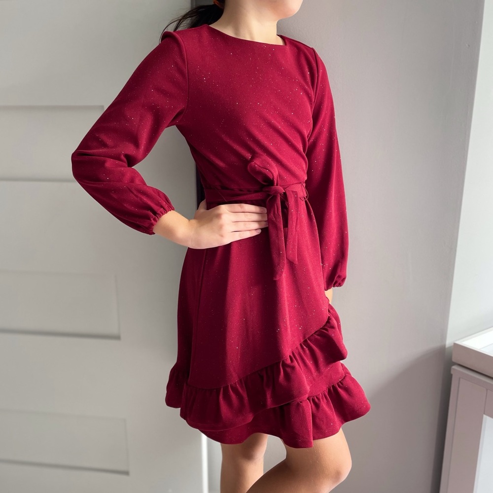 Blush by us angels girls red long sleeve dress with tie bow